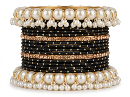 Gajra Pearl Bangle Set 2.8 size in Metal different Colors Eid Special Occasions Weddings