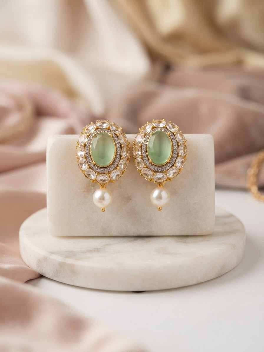 Crystal Glow Pearl Drop Earrings – Elegant Gold-Tone Statement Earrings for Weddings, Parties & Festive Occasions