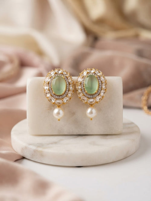 Crystal Glow Pearl Drop Earrings – Elegant Gold-Tone Statement Earrings for Weddings, Parties & Festive Occasions