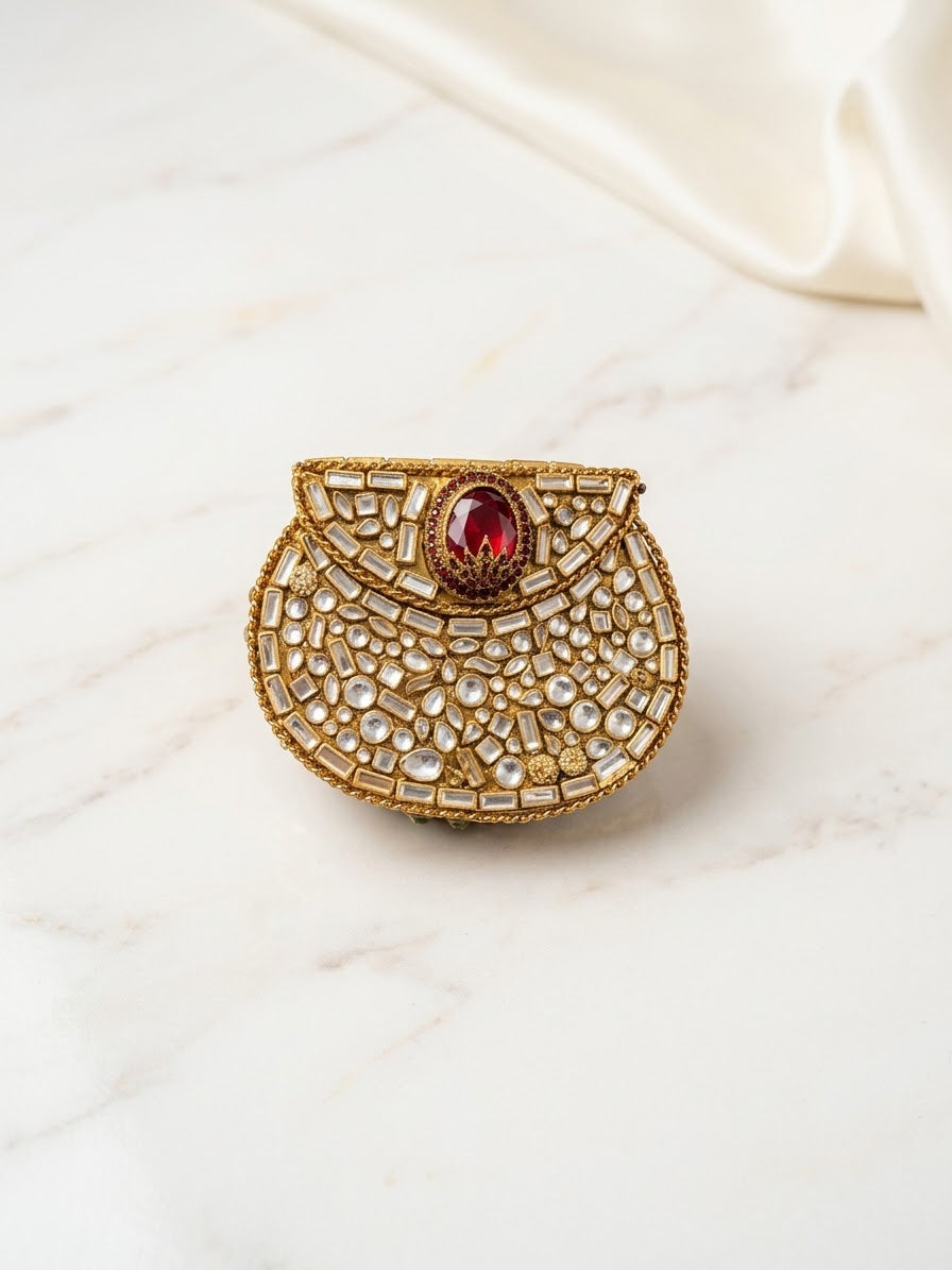 Red Mini Kundan Turkish Clutches Purse For Weddings Special Ocassions