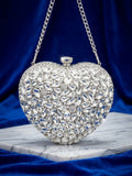 Sparkling Heart-Shaped Crystal Evening Clutch with Chains