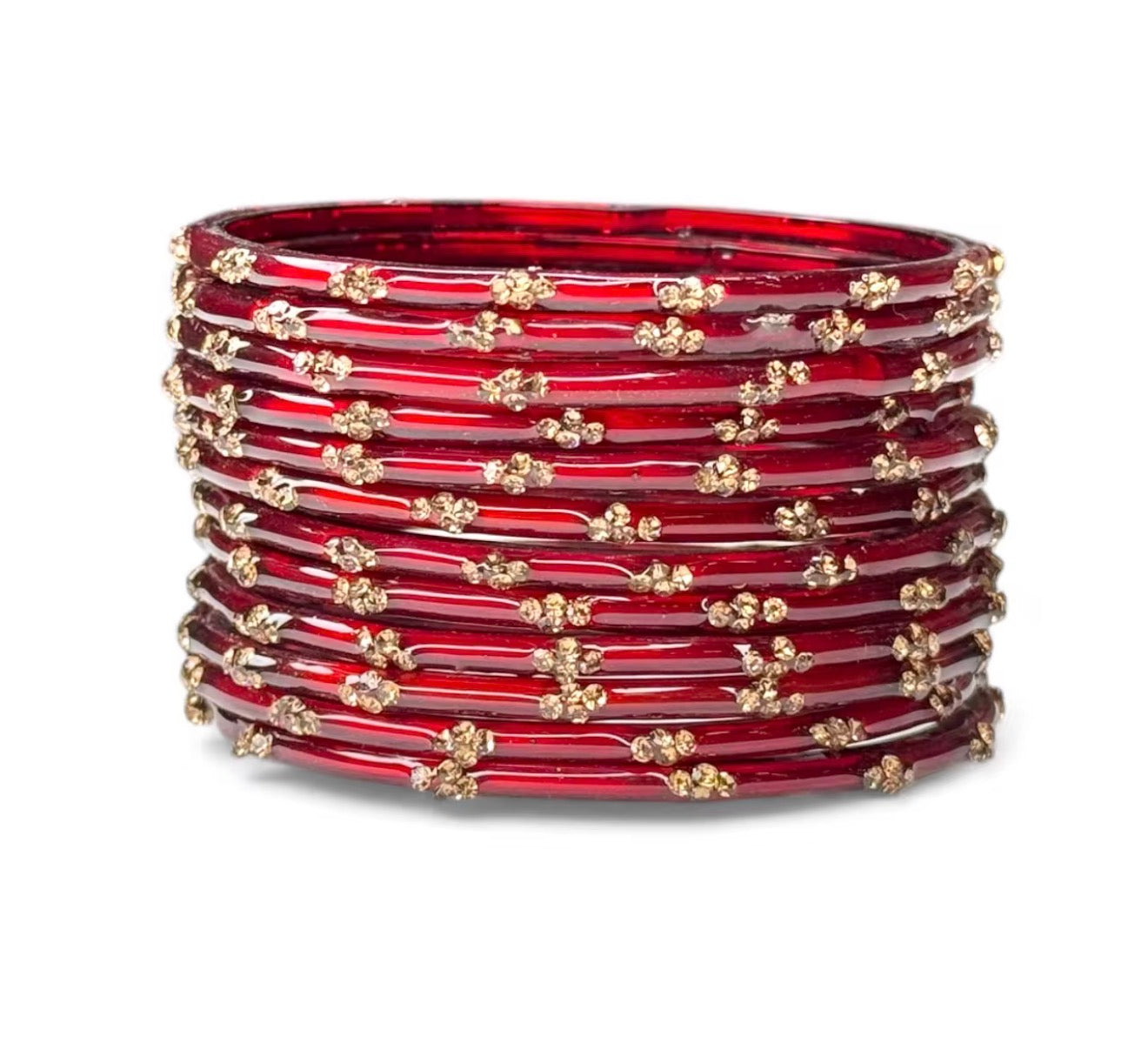 Maroon Glass Raindrop Bangle set with Pearl Cluster Gold Plated Kashmiri Bangles