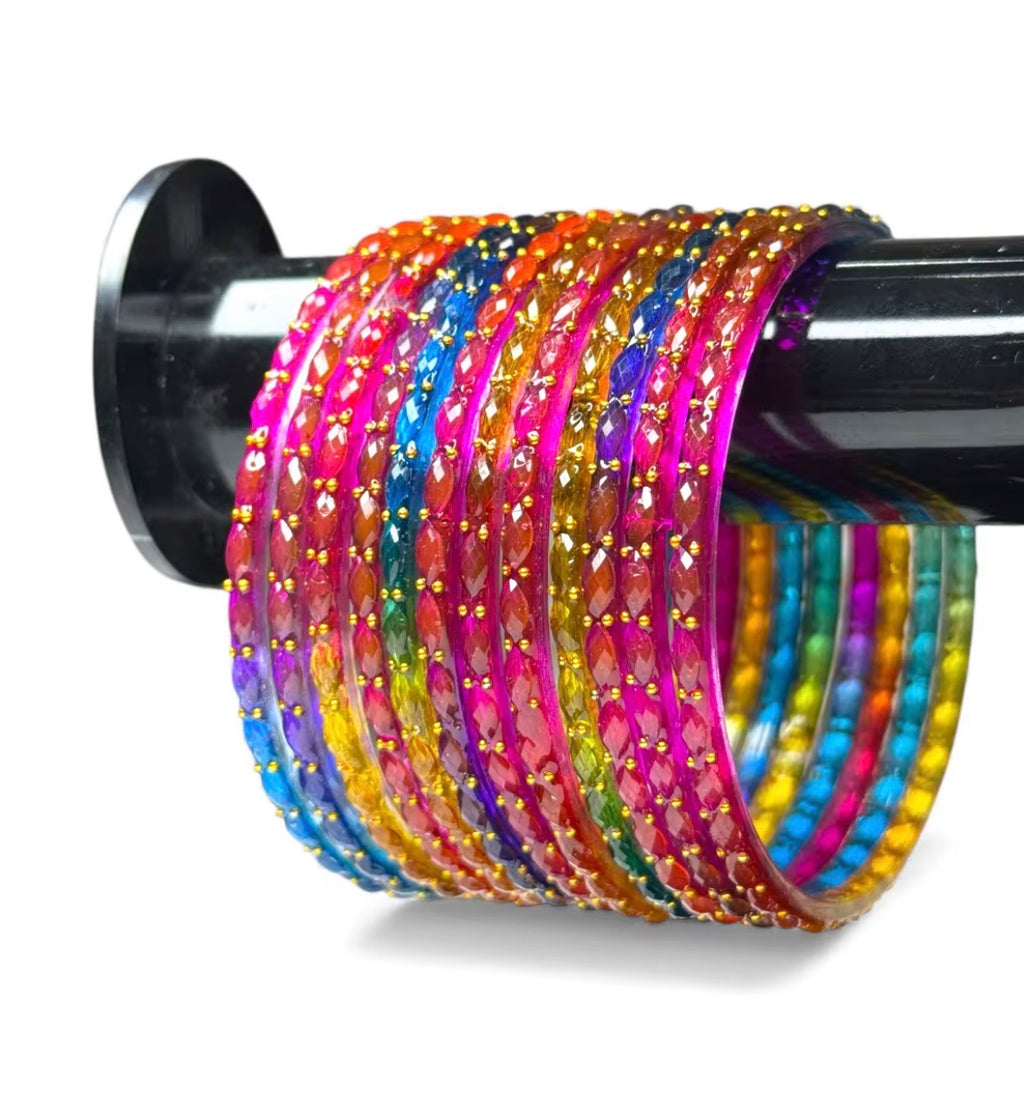 Multicolor Rainbow Raindrop Glass Kashmiri Bangles Trending for Women Weddings and Special Occasion