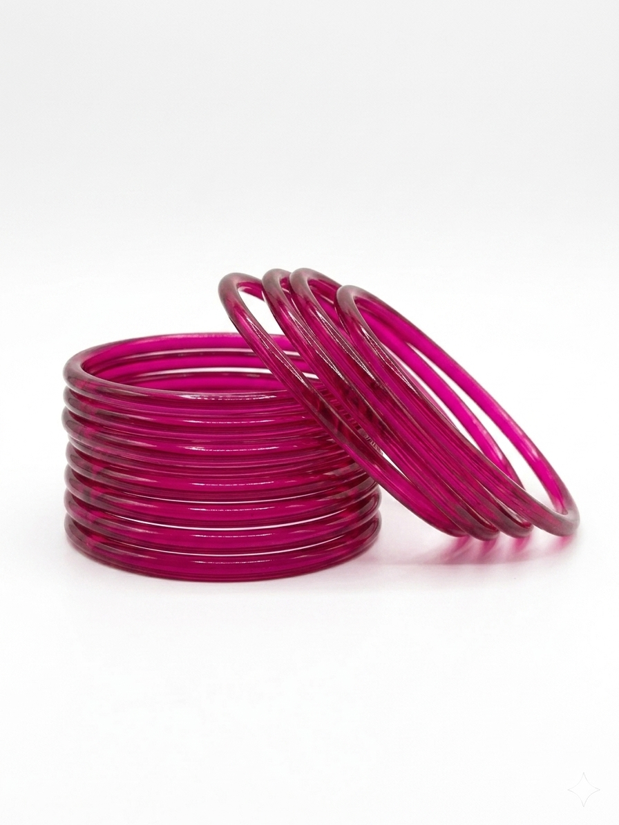 Pink Jelly Thin Glass Bangles Smooth Finish (Set of 12)