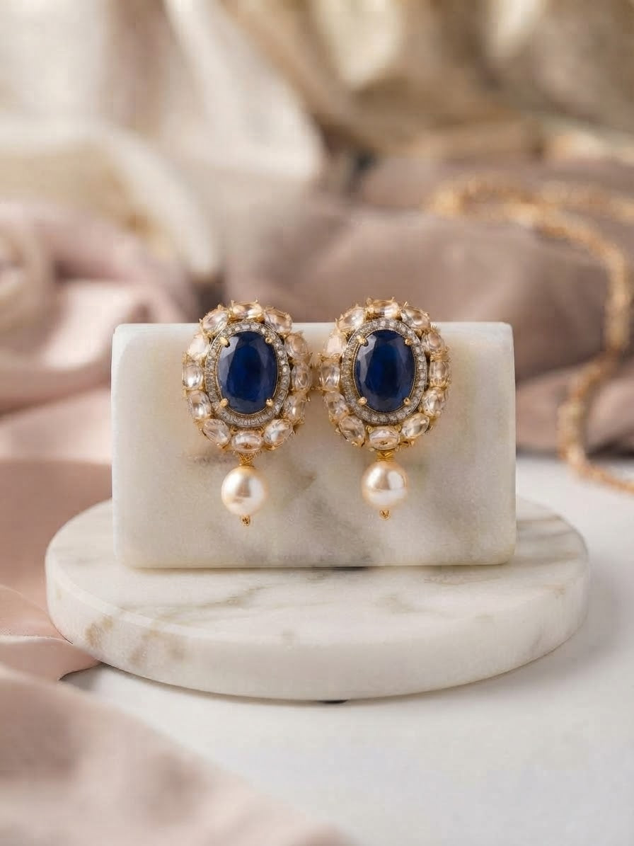 Crystal Glow Pearl Drop Earrings – Elegant Gold-Tone Statement Earrings for Weddings, Parties & Festive Occasions