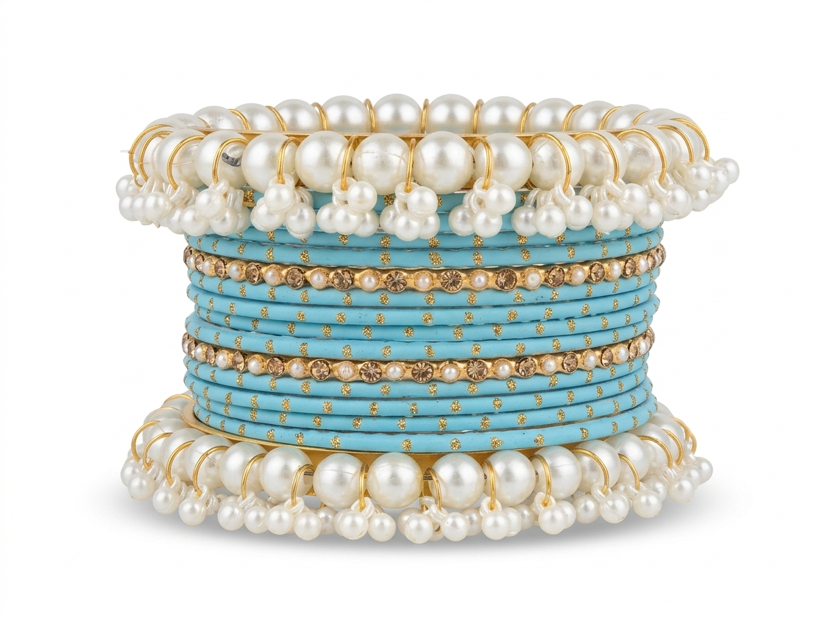 Gajra Pearl Bangle Set 2.8 size in Metal  different Colors Eid Special Occasions Weddings