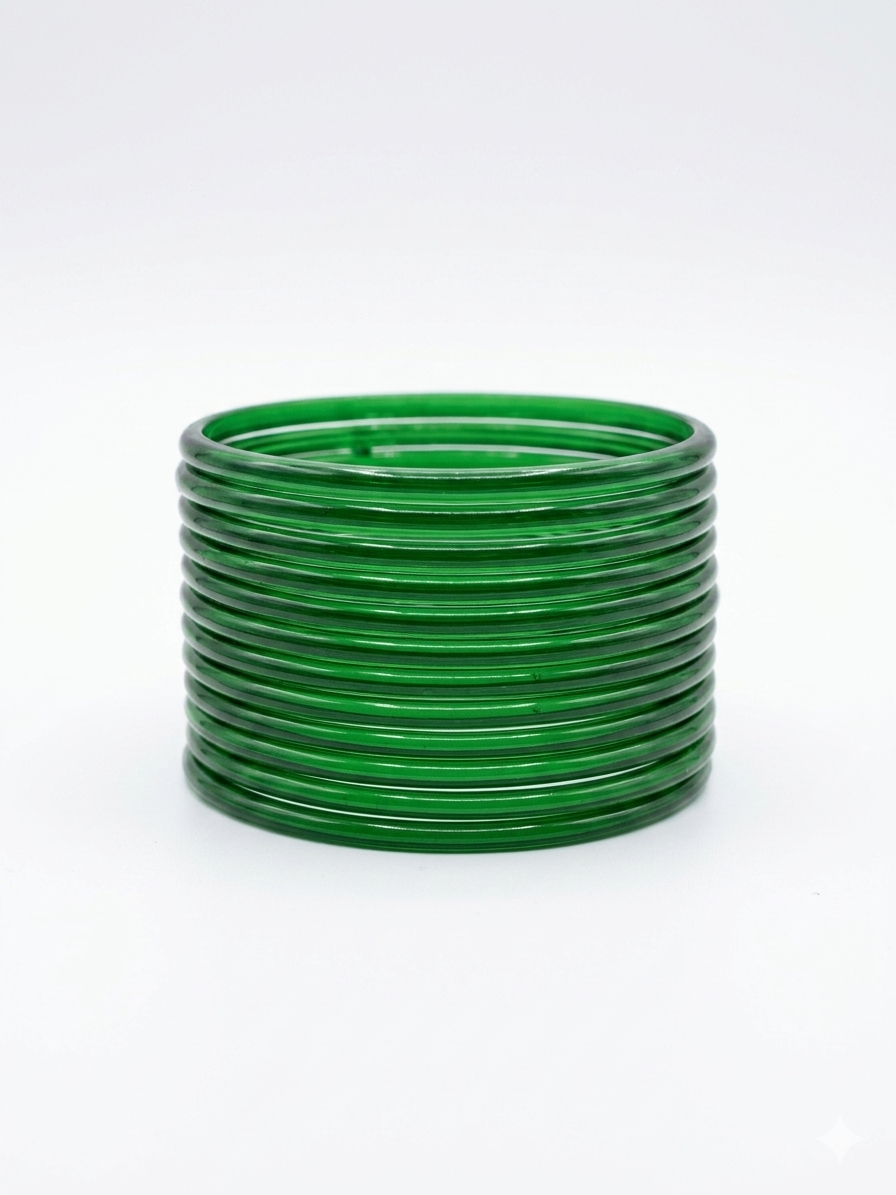 Green Thin Jelly Bangles (set of 12) Glass Trendy Eid Weddings Special Occasions