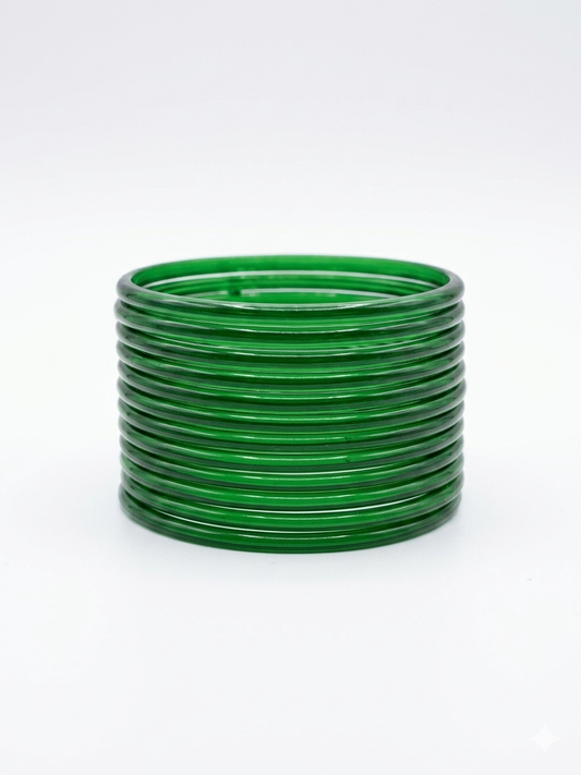 Green Thin Jelly Bangles (set of 12) Glass Trendy Eid Weddings Special Occasions