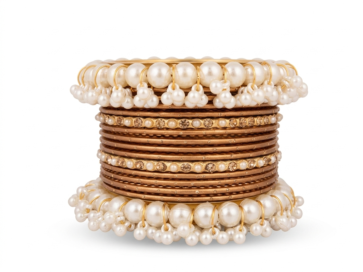 Gajra Pearl Bangle Set 2.8 size in Metal  different Colors Eid Special Occasions Weddings
