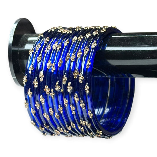 Dark Blue Raindrop Kashmiri Bangles Wedding Trendy Set of 12