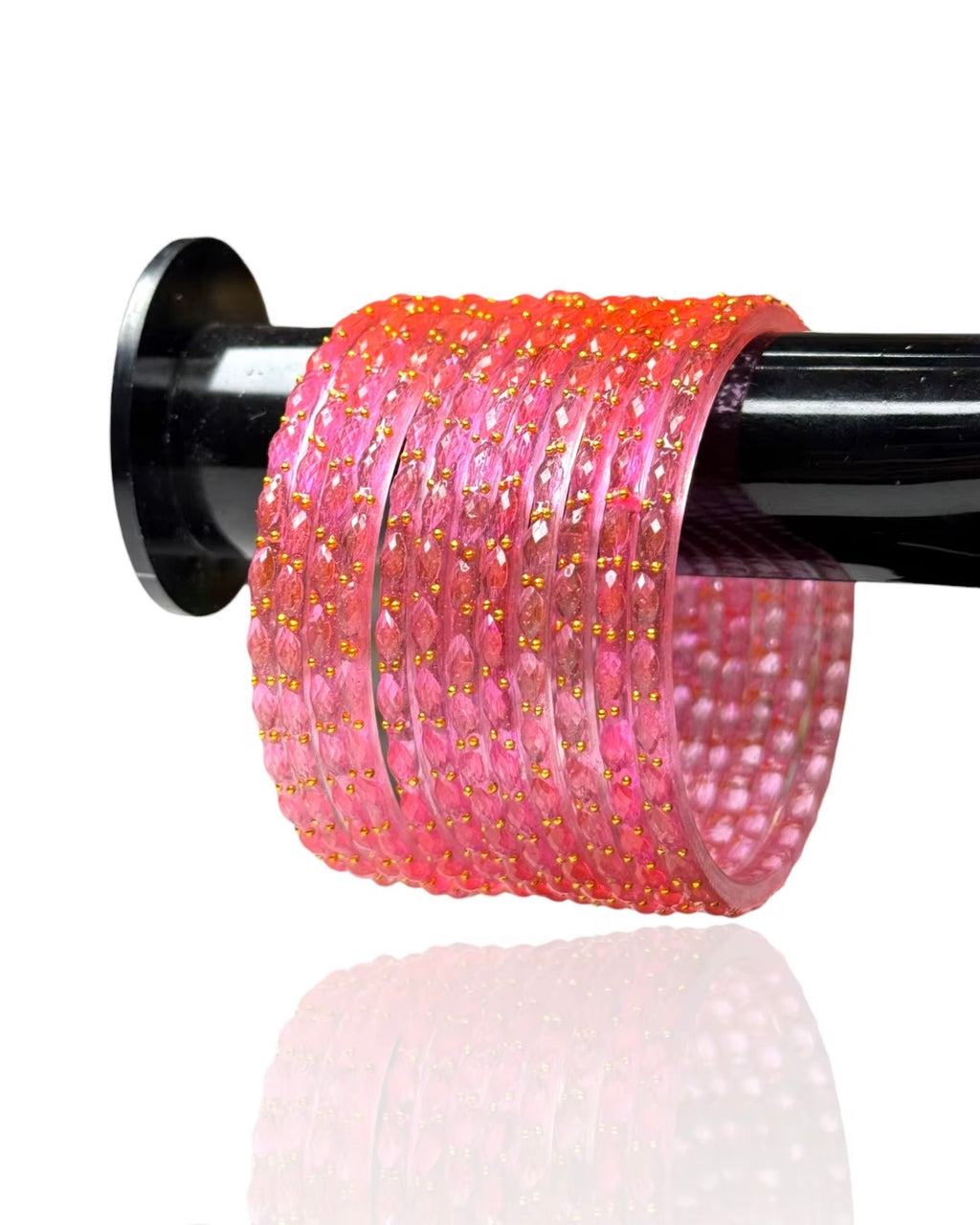 Light Pink Raindrop Glass Emerald Cut Kashmiri  Bangles (Set of 12) Trendy For women