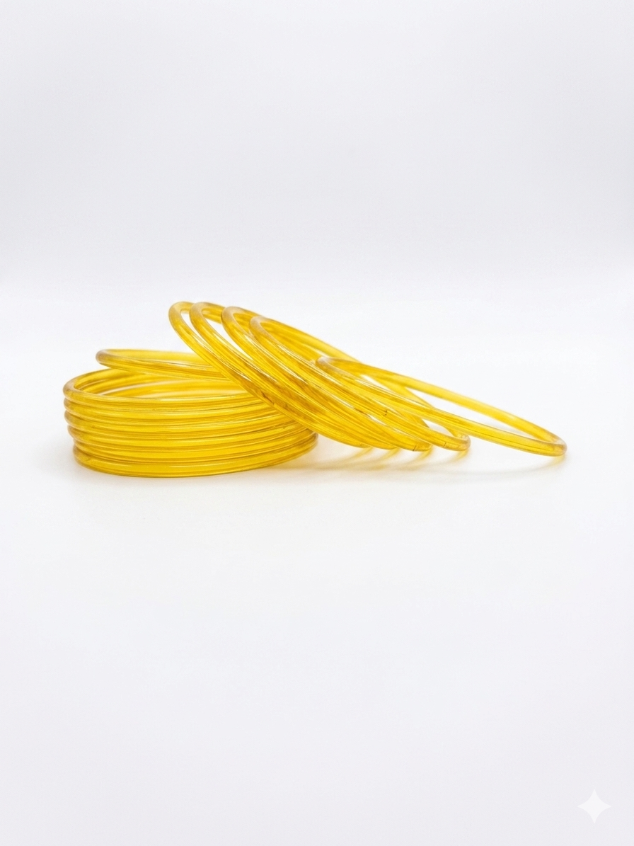 Yellow Glass Thin Jelly Bangles in Smooth Finish
