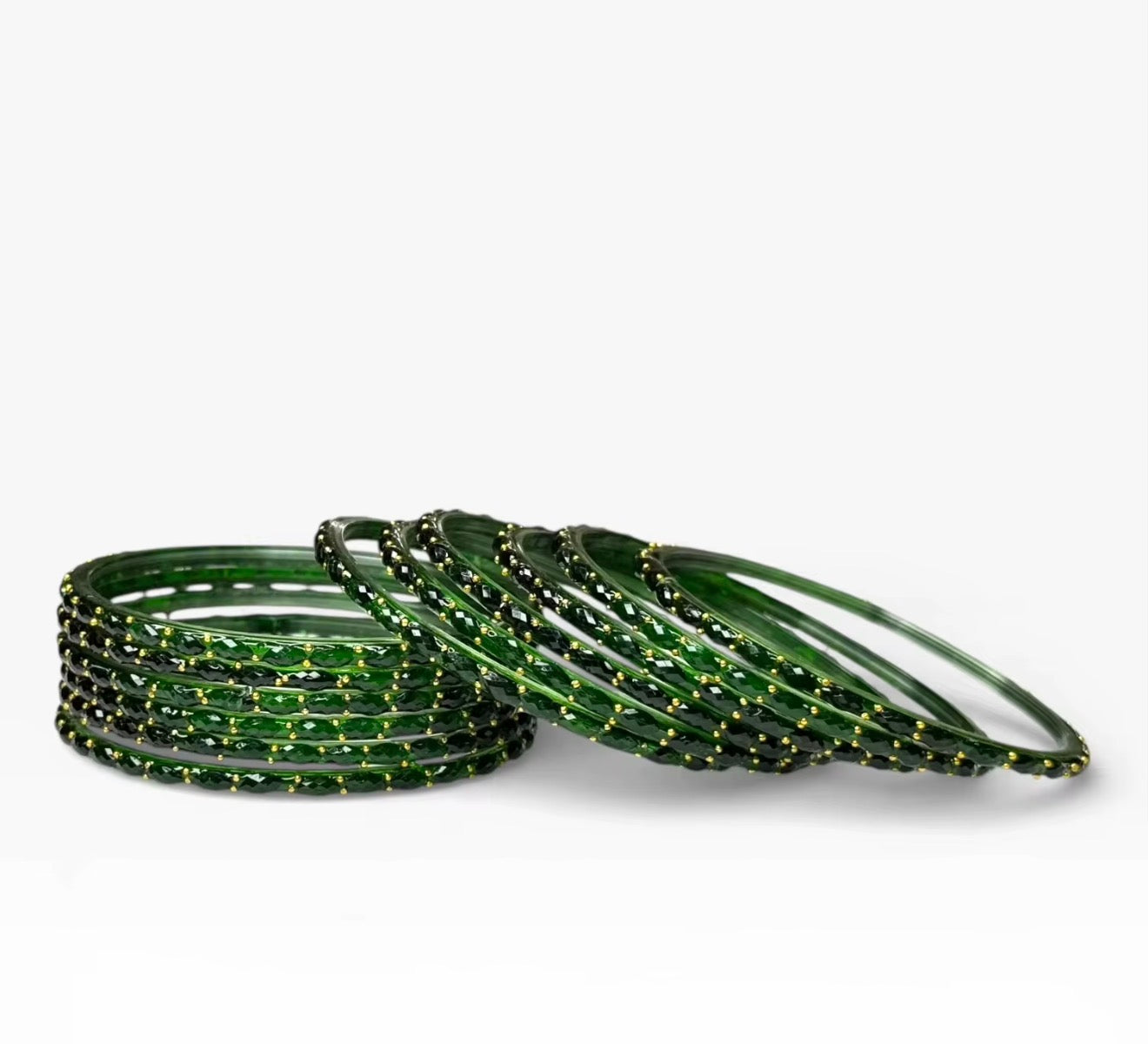 Dark Green Glass Emerald Cut Raindrop Bangles Set Trendy (Set of 12)