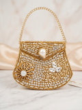 Embellished Gold Kundan Clutch Bag with Crystal & Turkish Pearl Accents