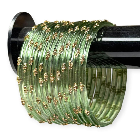 Light Green Raindrop Glass Bangles (Set of 12) Kashmiri Bangles