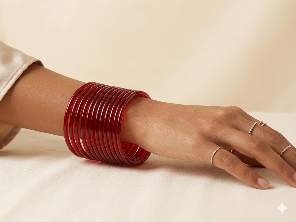 Red Thin Jelly Bangles thin (Set of 12) Trendy Glass Smooth Finish Eid Wedding Special Occasions