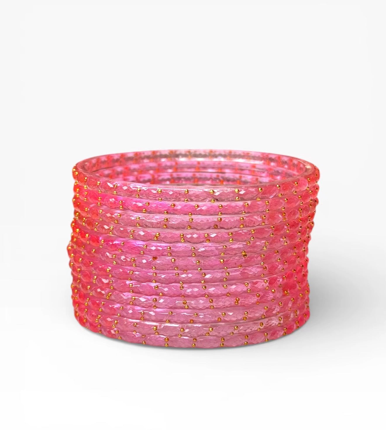Light Pink Raindrop Glass Emerald Cut Kashmiri  Bangles (Set of 12) Trendy For women
