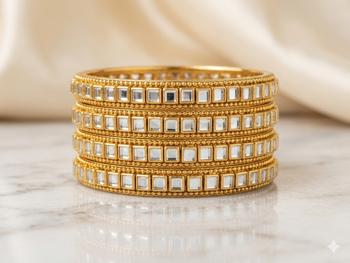 Kundan Bangles (Set of 4) in Gold