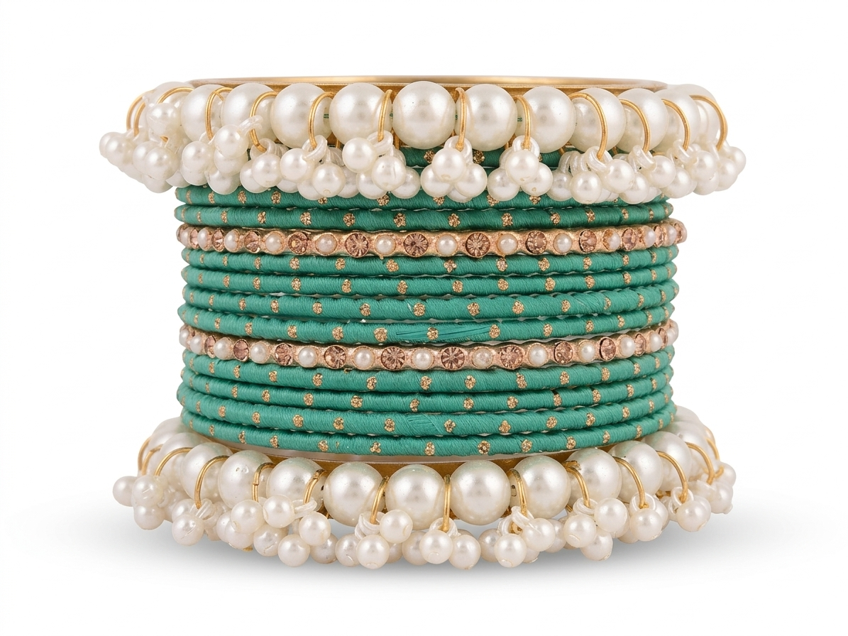 Gajra Pearl Bangle Set 2.8 size in Metal  different Colors Eid Special Occasions Weddings