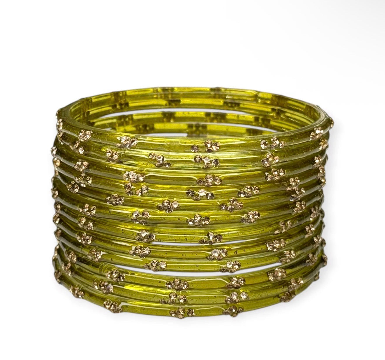 Olive Green Raindrop Glass Kashmiri Bangles set of 12