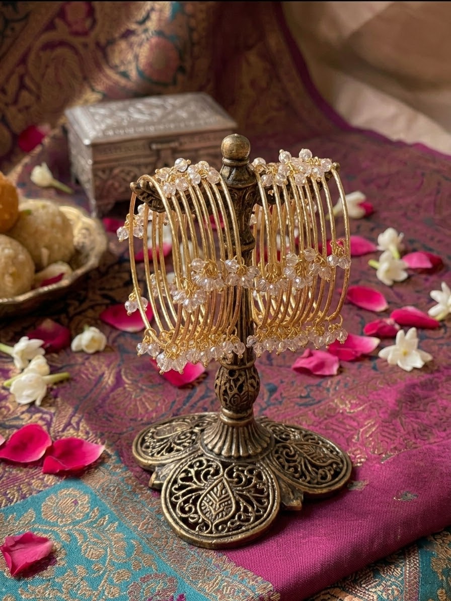 Crystal White Kashmiri Bangles (Set of 4)