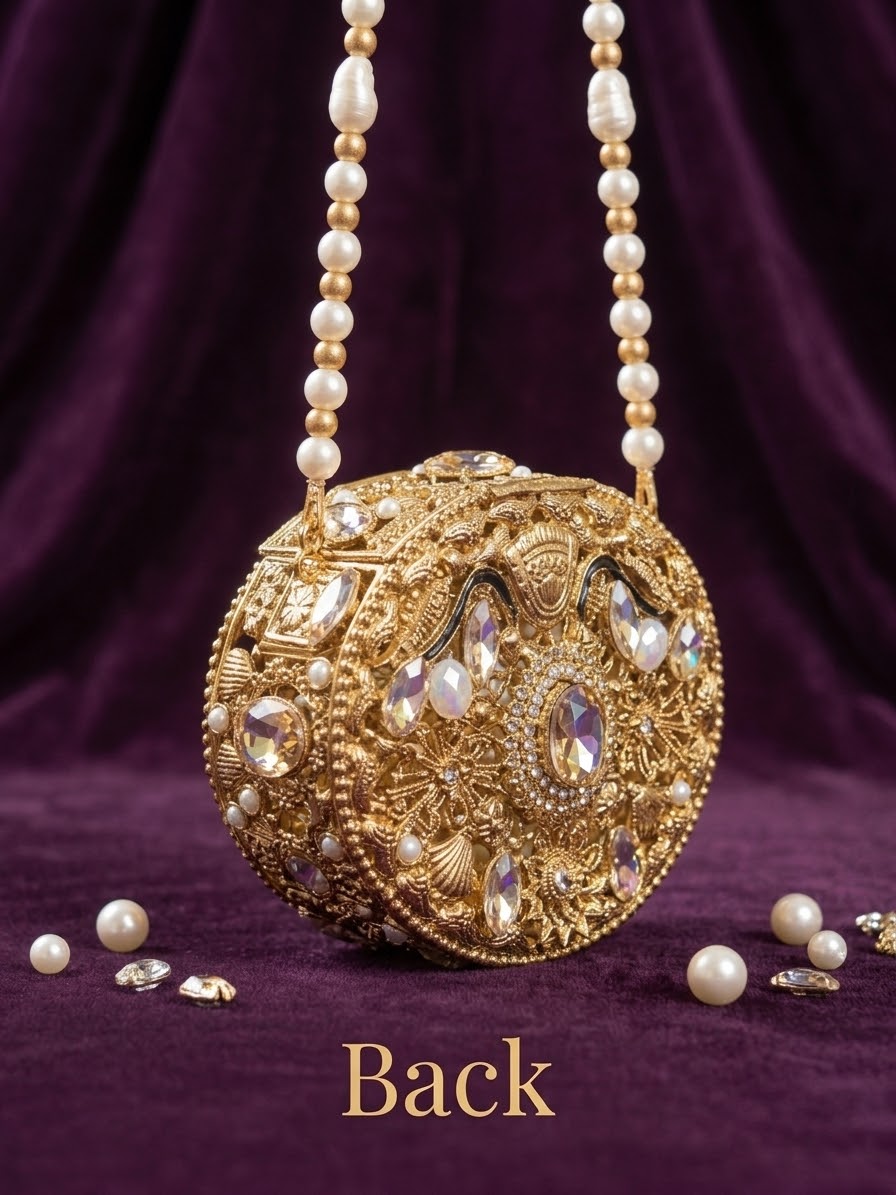 Luxury Embellished Royal Filigree Oval Clutch with beaded chain (Free Delivery)