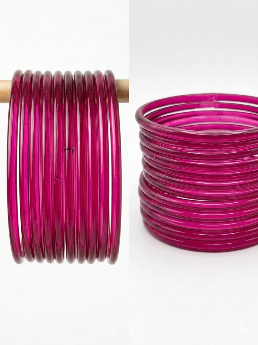 Pink Jelly Thin Glass Bangles Smooth Finish (Set of 12)