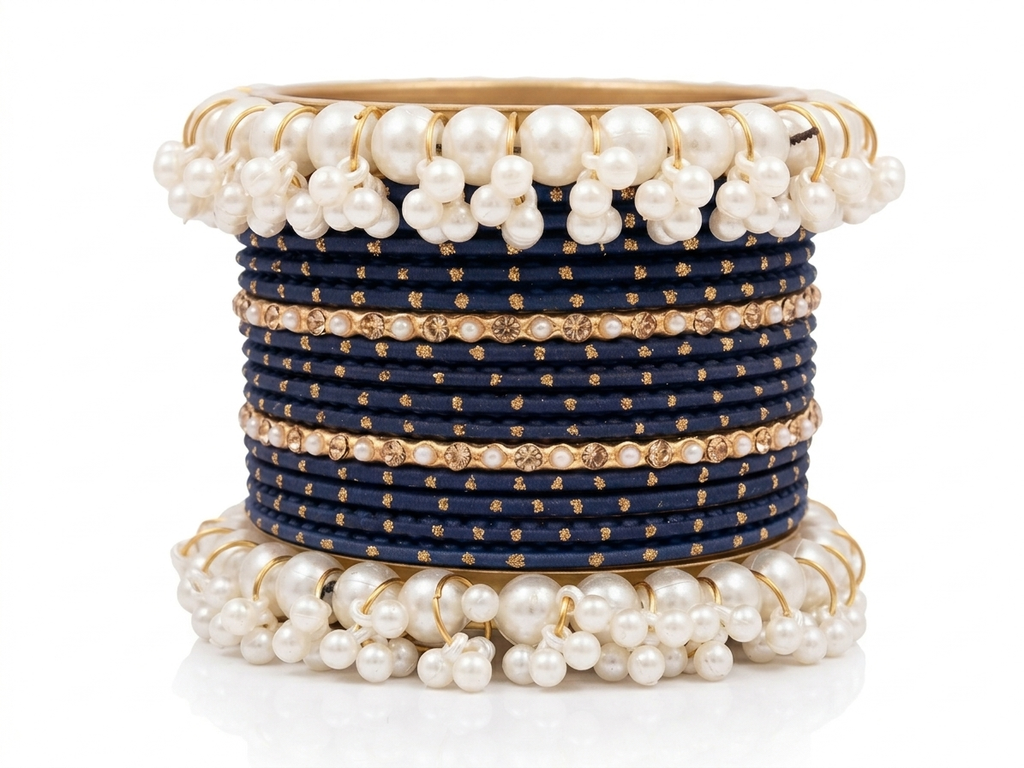 Gajra Pearl Bangle Set 2.8 size in Metal  different Colors Eid Special Occasions Weddings