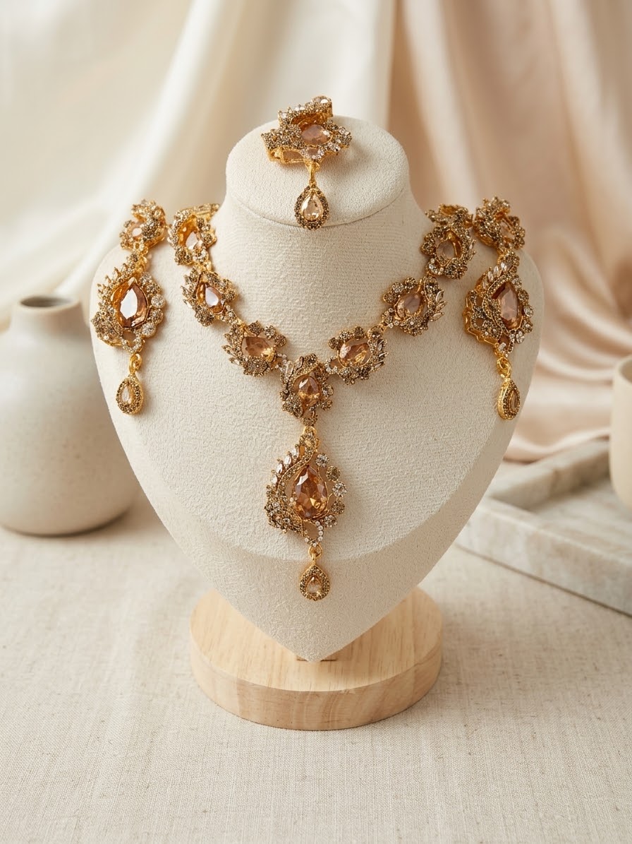 Luxurious Zirconia Necklace Set with Earrings & Tikka – Premium Bridal & Partywear Jewelry (Available in 5 Colors)