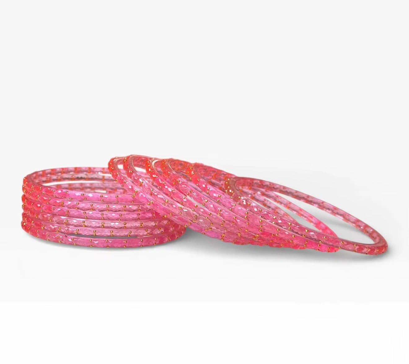 Light Pink Raindrop Glass Emerald Cut Kashmiri  Bangles (Set of 12) Trendy For women