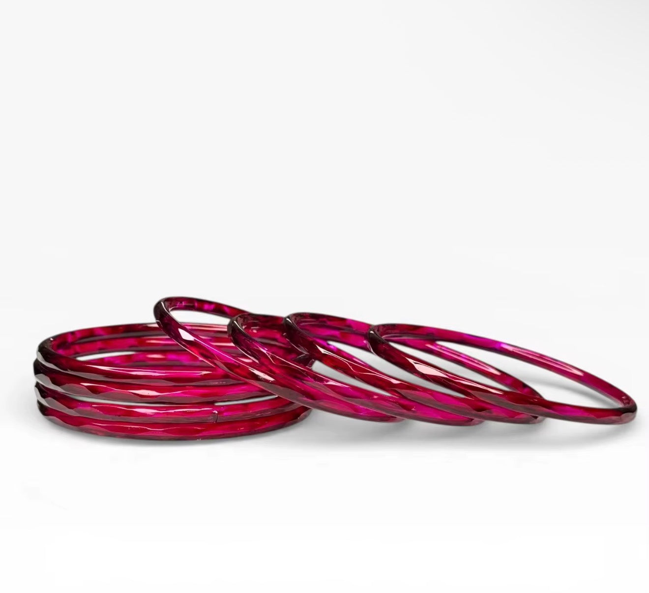 Premium Finish Dark Pink Emerald Cut Faceted Glass Bangles Jelly Design Trendy