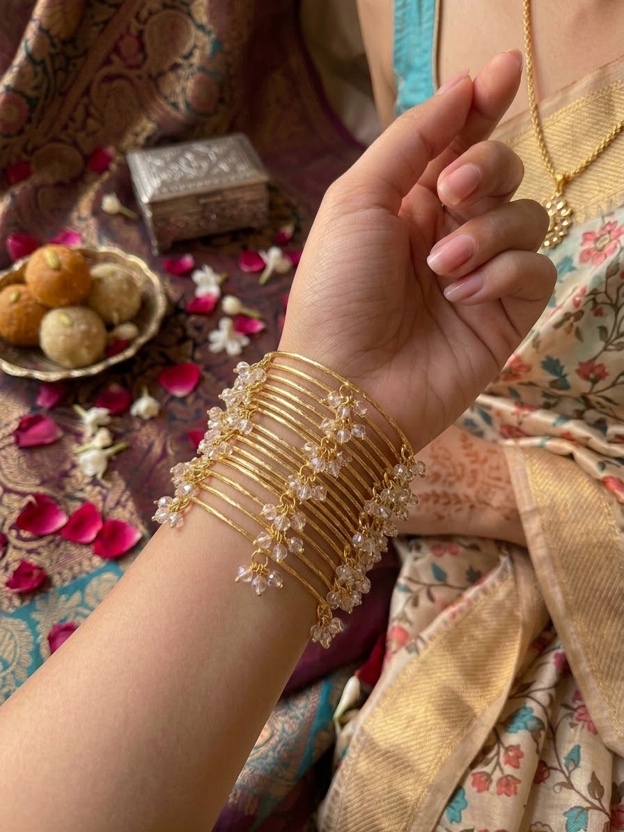 Crystal White Kashmiri Bangles (Set of 4)