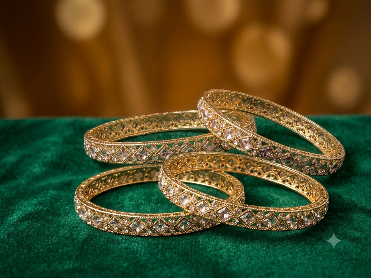 Premium Quality Gold Plated Pearl Bangle Imitation Jewelry (Set of 4)