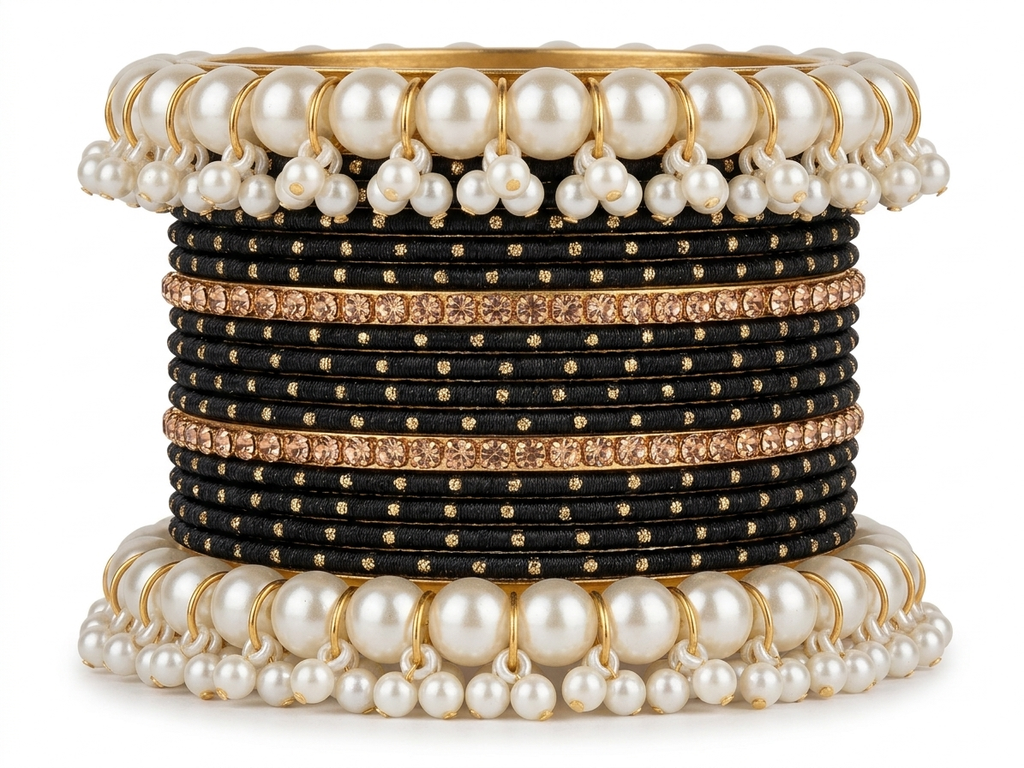 Gajra Pearl Bangle Set 2.8 size in Metal  different Colors Eid Special Occasions Weddings