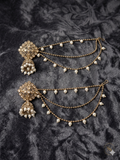 Elegant Pearl Chain Jhumka Saree Accessory Set – Traditional Polki Design with Earrings