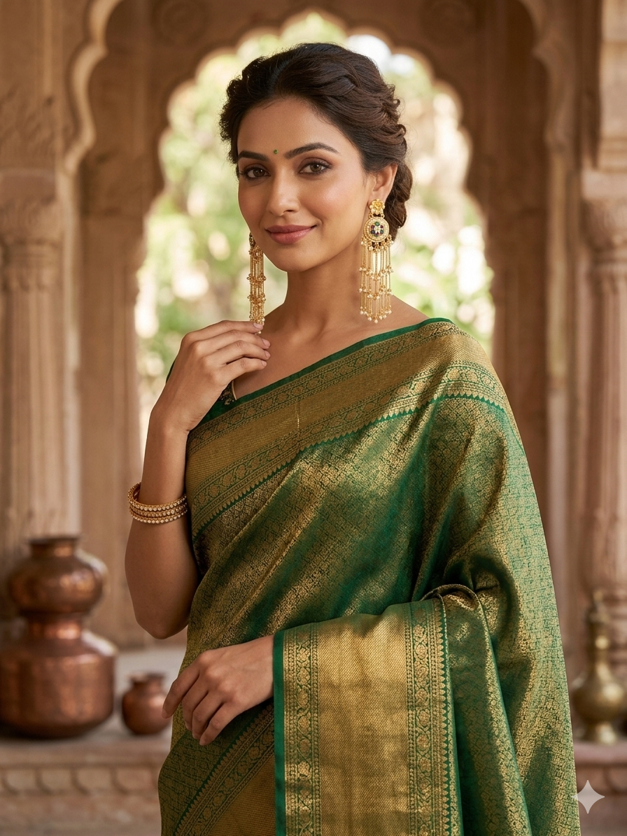 Phulkari Kashmiri Gold Dangler