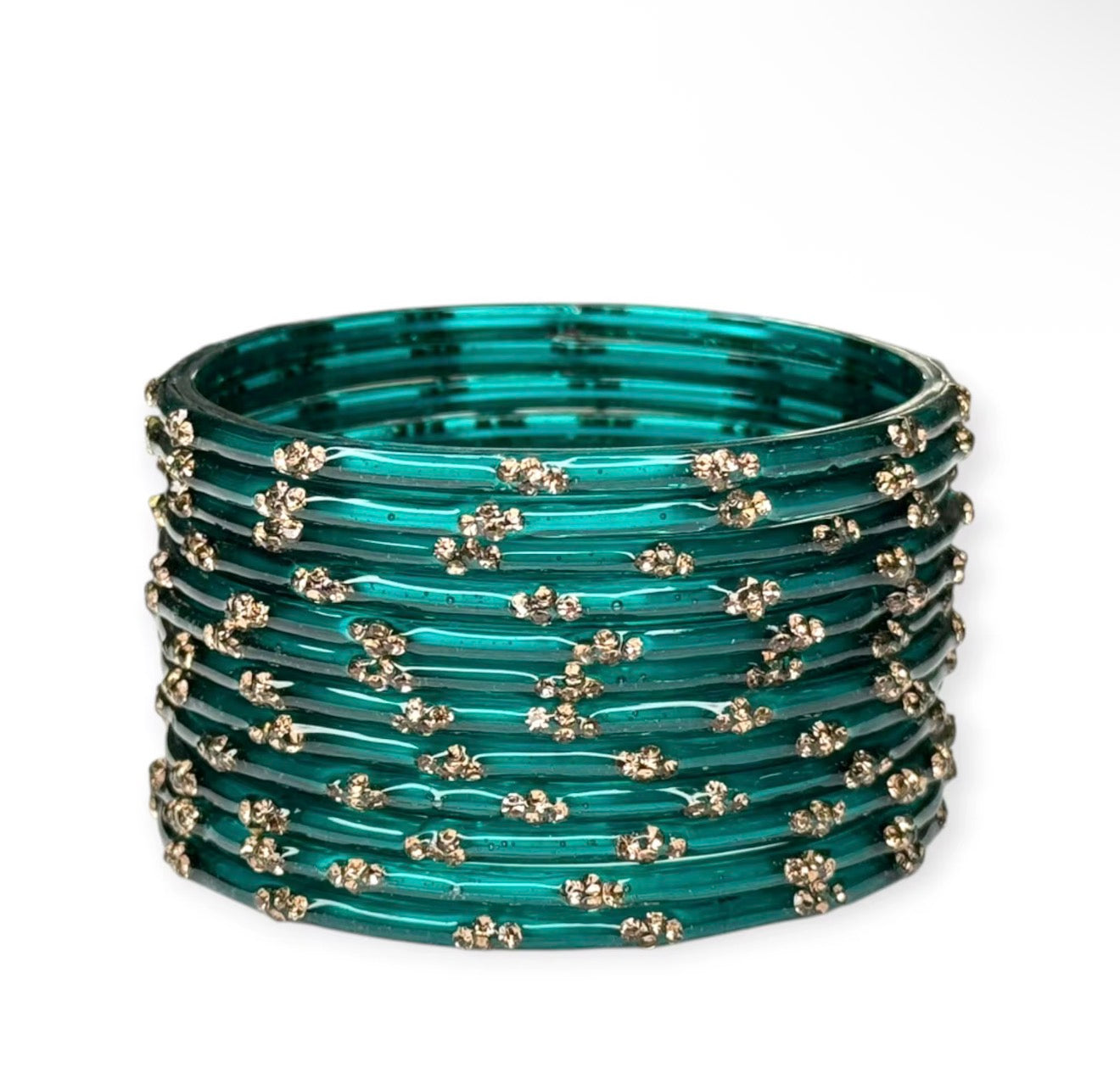 Teal Emerald Raindrop Kashmiri Trendy Bangles set of 12