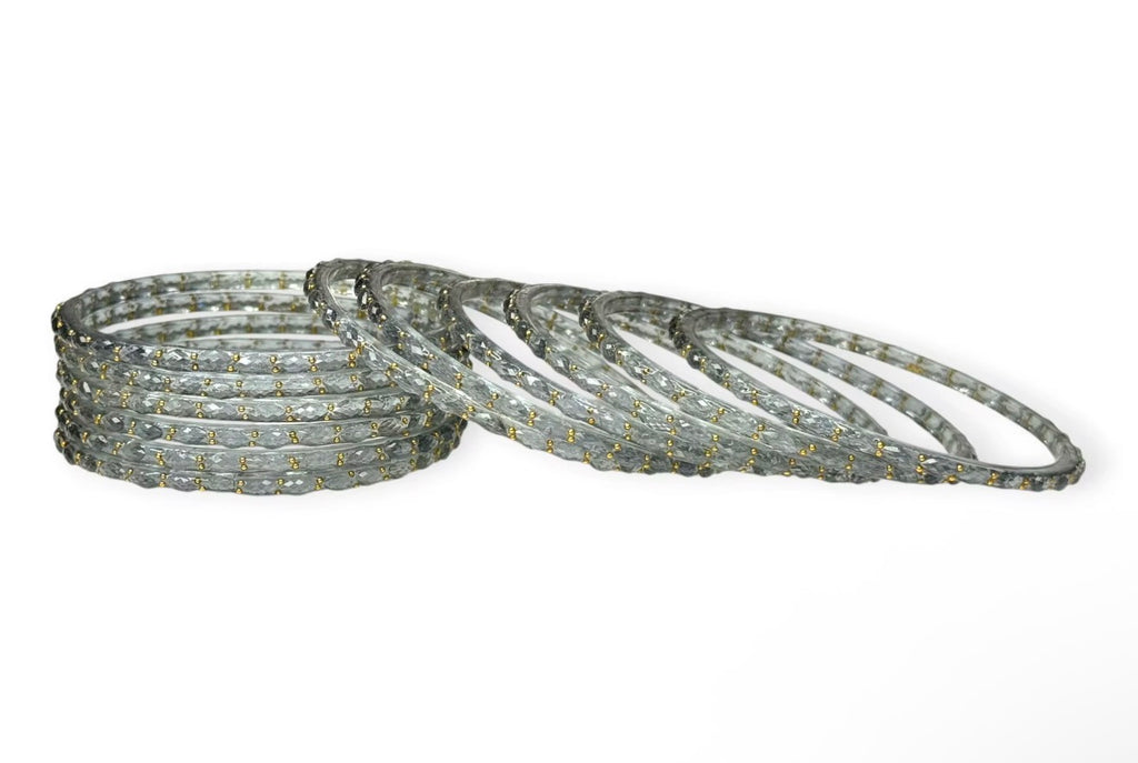 Light Grey Raindrop Glass (Set of 12) Kashmiri Bangles Trending for Women Weddings