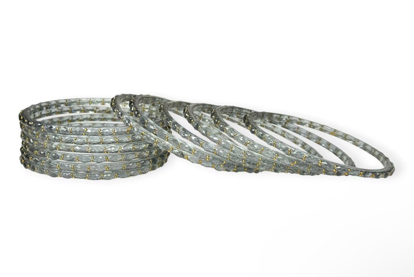 Light Grey Raindrop Glass (Set of 12) Kashmiri Bangles Trending for Women Weddings