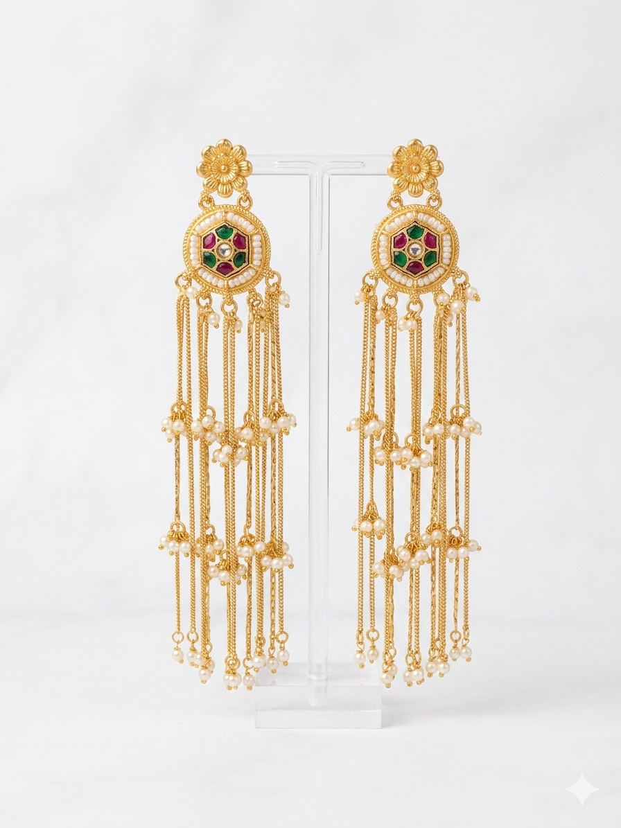 Phulkari Kashmiri Gold Dangler