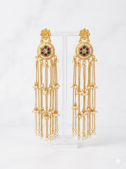 Phulkari Kashmiri Gold Dangler