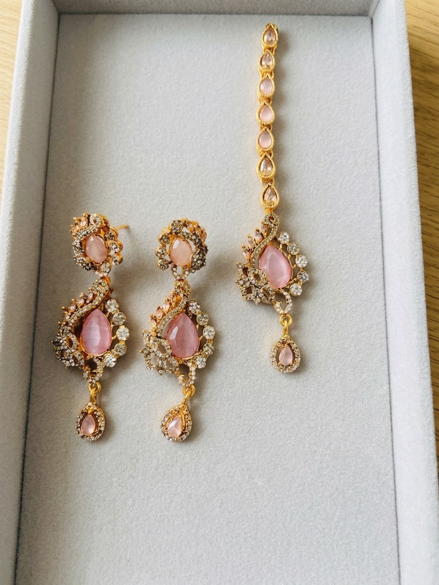 Luxurious Zirconia Necklace Set with Earrings & Tikka – Premium Bridal & Partywear Jewelry (Available in 5 Colors)