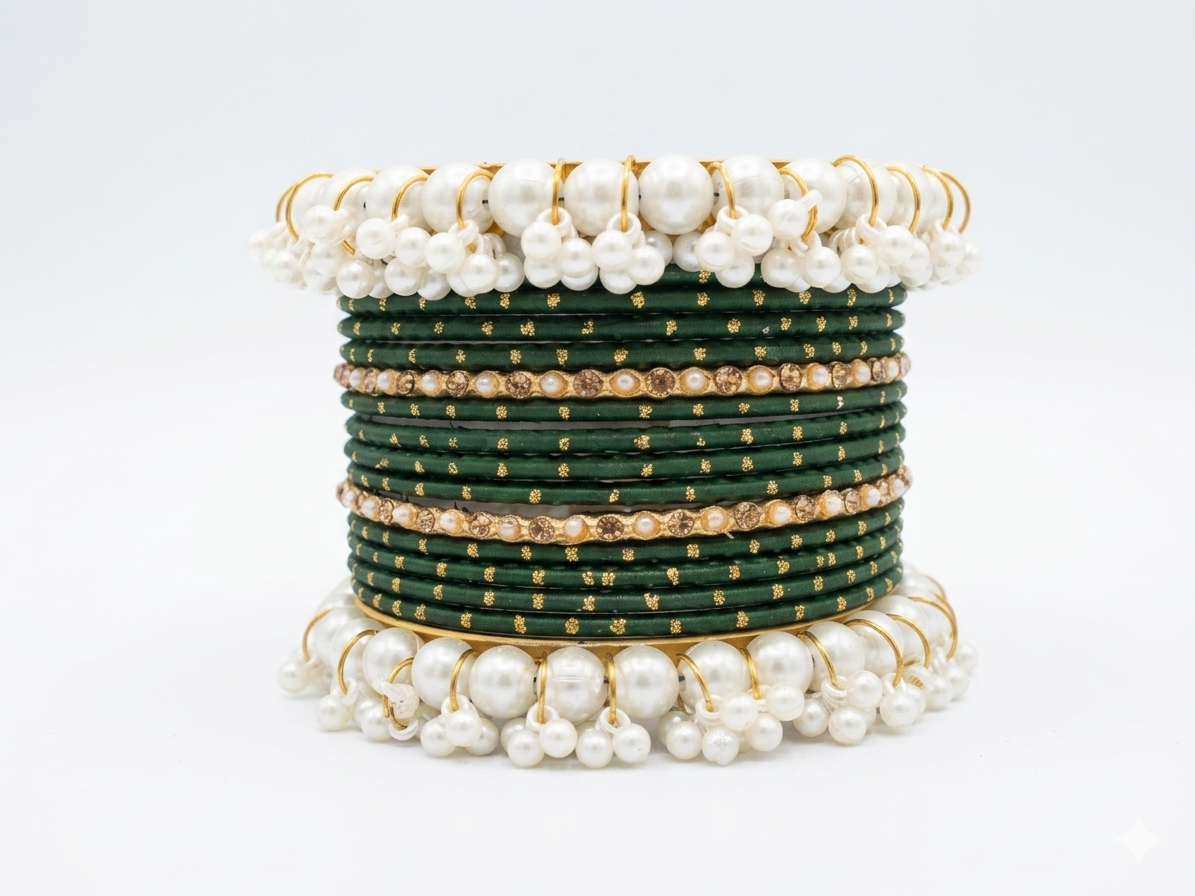 Gajra Pearl Bangle Set 2.8 size in Metal  different Colors Eid Special Occasions Weddings