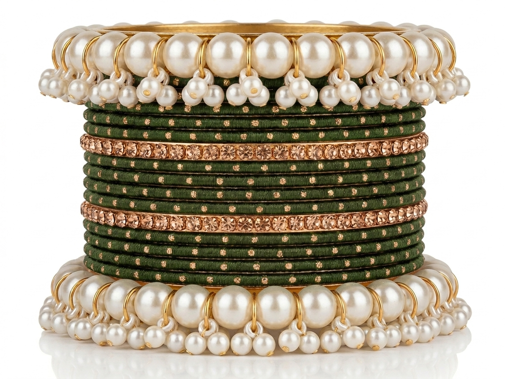 Gajra Pearl Bangle Set 2.8 size in Metal  different Colors Eid Special Occasions Weddings