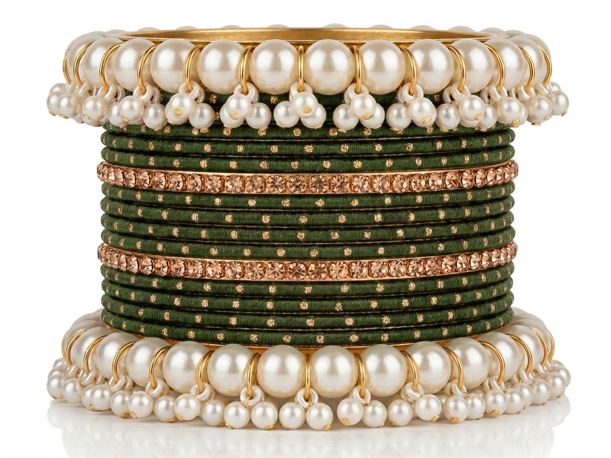 Gajra Pearl Bangle Set 2.8 size in Metal  different Colors Eid Special Occasions Weddings