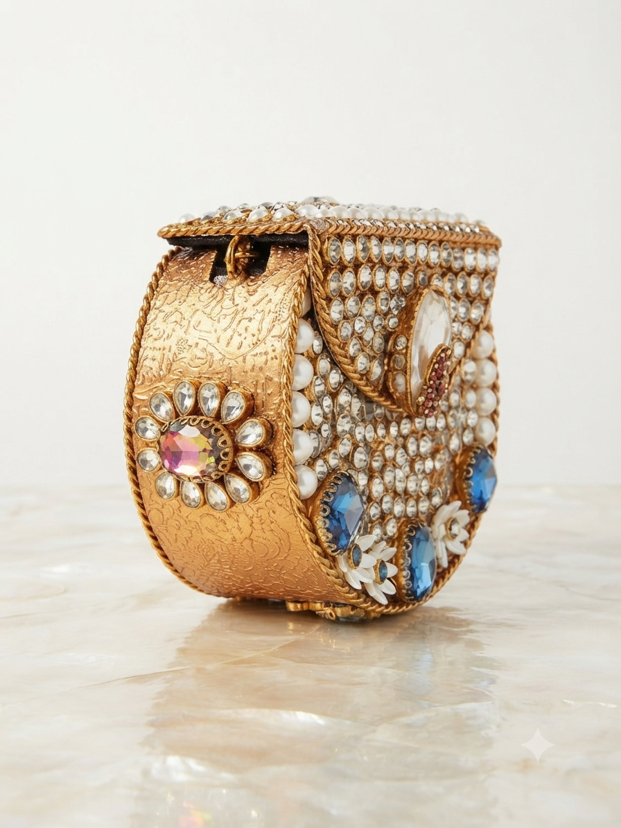 Blue Mini Kundan Clutch