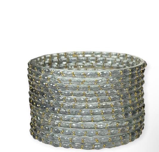 Light Grey Raindrop Glass (Set of 12) Kashmiri Bangles Trending for Women Weddings