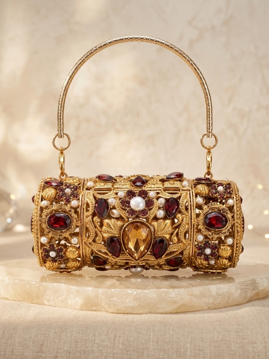 Royal Sultan Cylindrical Handcrafted Clutch for Special Occasions