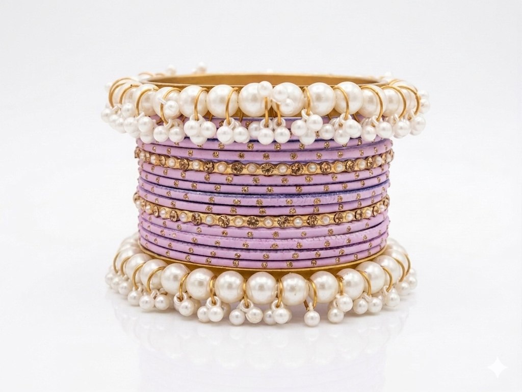 Gajra Pearl Bangle Set 2.8 size in Metal  different Colors Eid Special Occasions Weddings