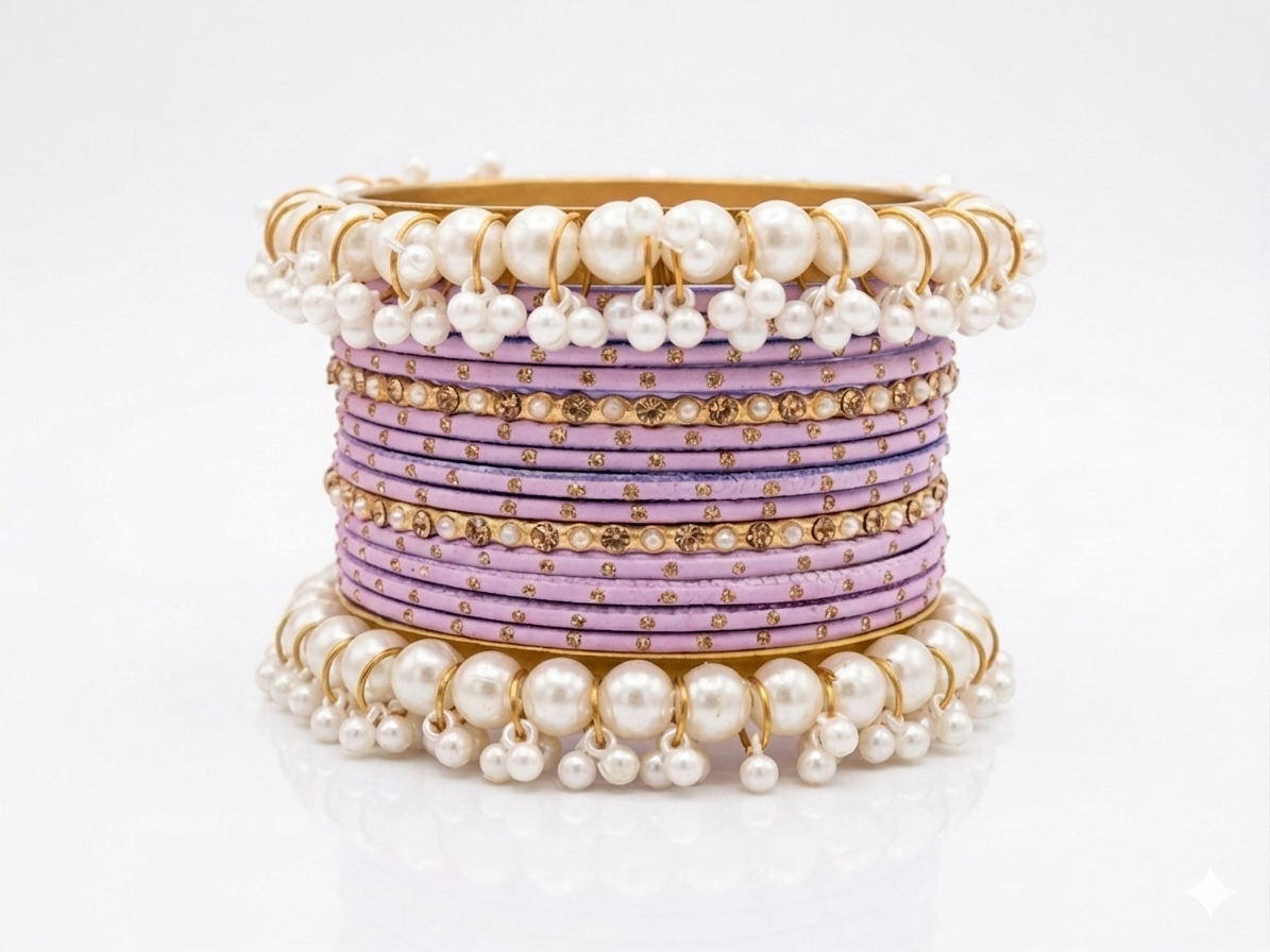 Gajra Pearl Bangle Set 2.8 size in Metal  different Colors Eid Special Occasions Weddings